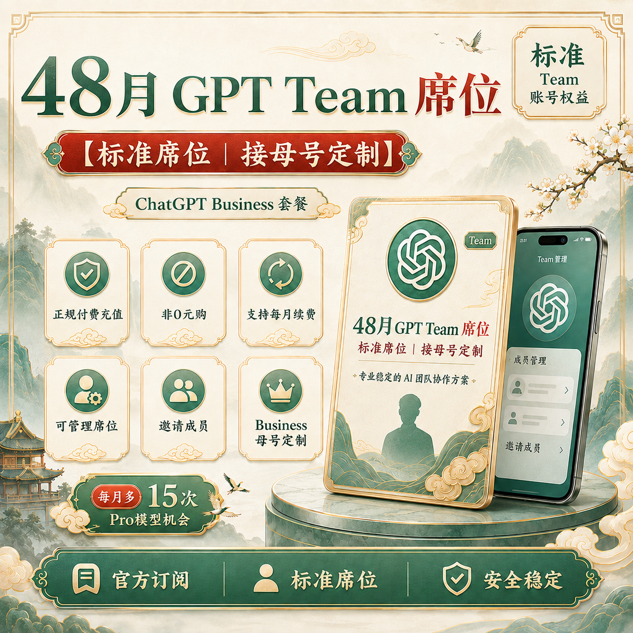 【质保一个月且长期稳定】48个月GTP Business/team标准席位【可续费且随时上车】