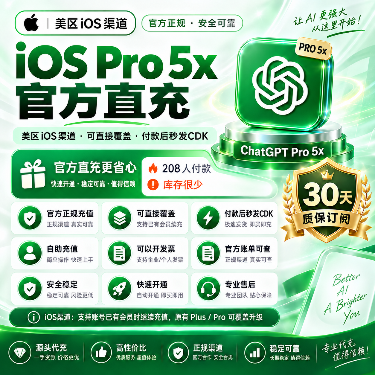 【官网正价直充】【IOS美区】GP.T Pro5x 官方充值30天直充自己号 质保30天